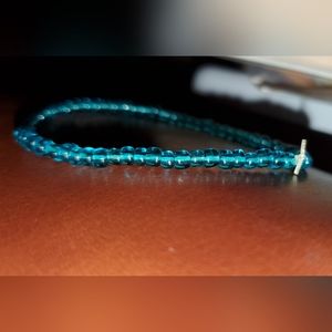 Bluish Green Clear Glass  Handmade Stretch Bracelet.